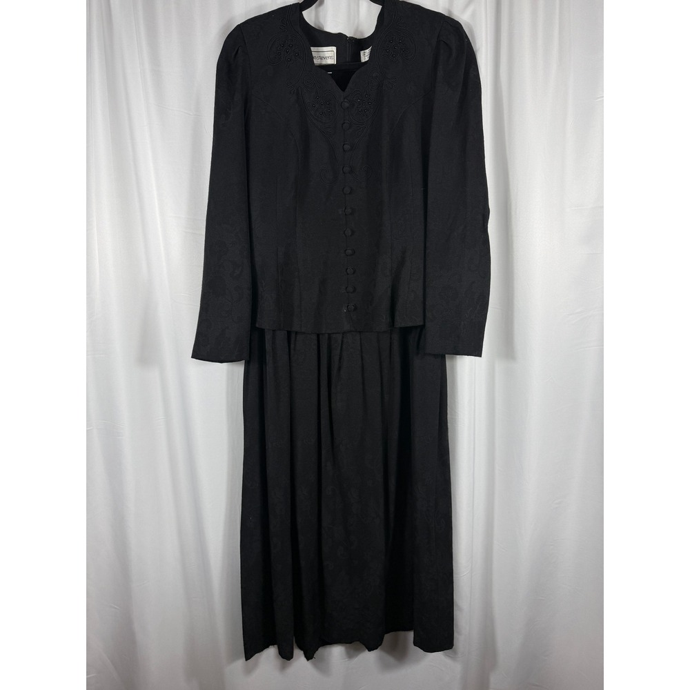 Vintage Karin Stevens Black Jacquard Long Sleeve Dress and‎ Skirt Set Size 6